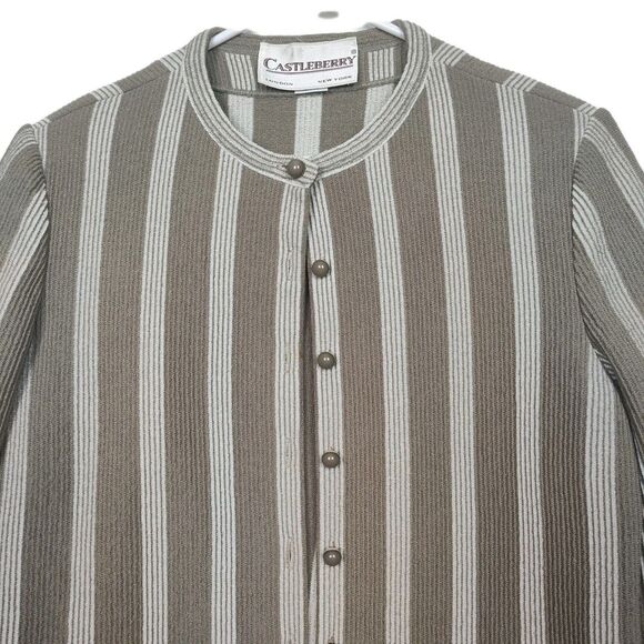 VTG Castleberry London New York Button-up Cardigan Blazer, M, brown stripes - Picture 2 of 9